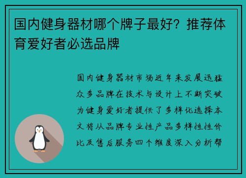 国内健身器材哪个牌子最好？推荐体育爱好者必选品牌